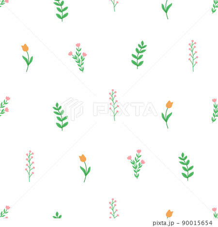 Seamless pattern field plants, meadow grass and flowers tulips poppies. Vector doodle illustration 90015654