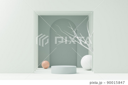 3d render abstract display podium platform for  product presentation and advertising. Minimal scene backdrop with clean design. Vacant pedestal for mock up. Empty stage with pastel color for cosmetic. 90015847