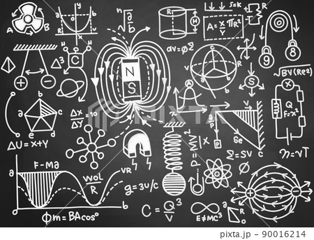 Physics education math and science pattern with handwritten formulas Physics education math and science pattern with handwritten formulas 90016214