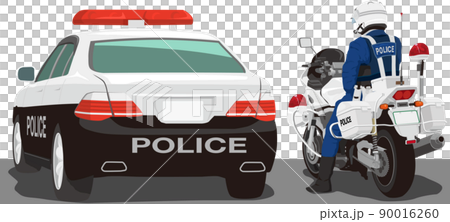 パトカーと白バイ隊員 パトカーと白バイ隊員 90016260