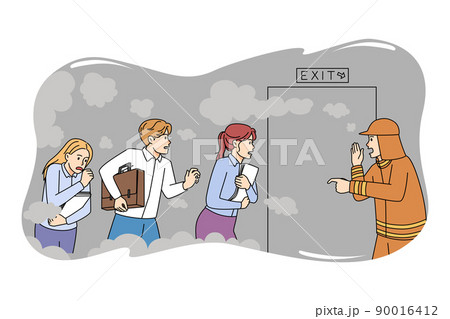 Fireman help employees escape office during fire  90016412