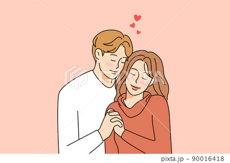 Happy young couple hug enjoy romantic connection  90016418