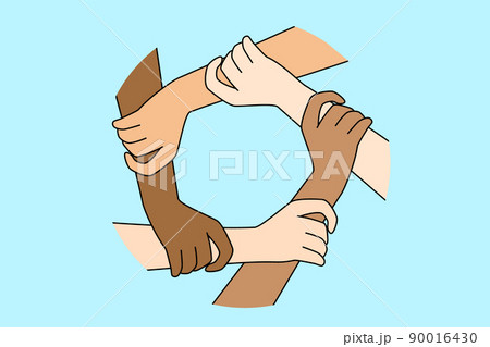 Multiracial people join hands in circle 90016430