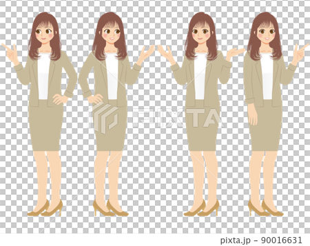 働く女性イラストセット　全身　ベージュスーツ　茶髪 90016631
