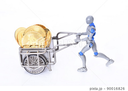 Dummy pulling a cart with bitcoin 90016826