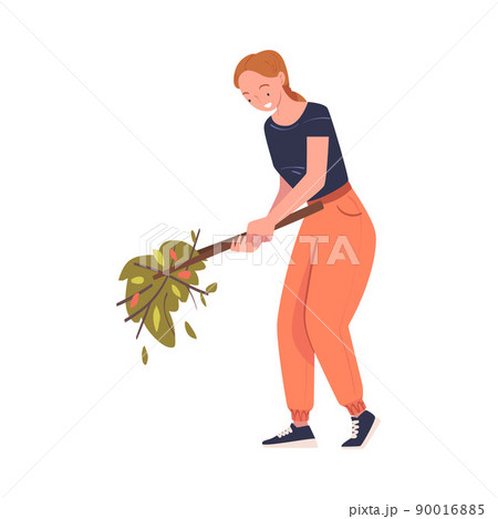 Woman Volunteer Character Cleaning Street Picking Up Garbage Vector Illustration Woman Volunteer Character Cleaning Street Picking Up Garbage Vector Illustration 90016885
