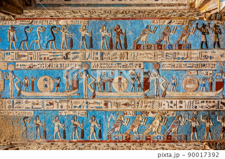 Hieroglyphic carvings in ancient egyptian temple Hieroglyphic carvings in ancient egyptian temple 90017392