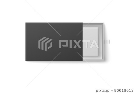 Black open Box slider, mockup, top view, on white background vector realistic illustration. 90018615