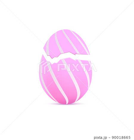 Egg with crack in 3D vector illustration, pink broken egg with decorative lines 90018665