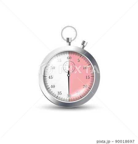 Metal stopwatch, vector flat illustration isolated. On clock 30 minutes, seconds from start to finish. 90018697