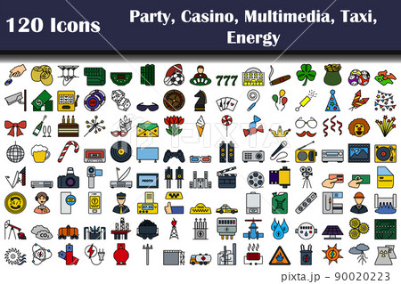 Set of 120 Party, Casino, Multimedia, Taxi, Energy icons 90020223