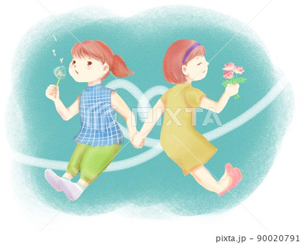 春の花と仲良しの女の子 90020791