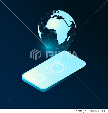 Glowing earth projection from smartphone concept Glowing earth projection from smartphone concept 90021311