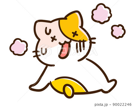 熱中症になるかわいいねこのキャラクターの手書き風イラスト 熱中症になるかわいいねこのキャラクターの手書き風イラスト 90022246