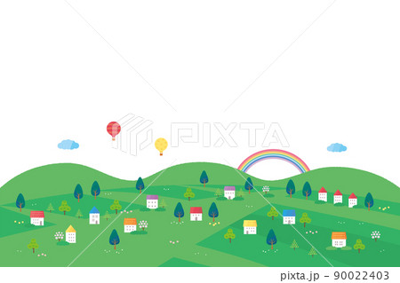 2022素材-かわいい家（夏風景）5ベク 90022403