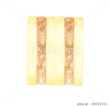 シーチキンマヨネーズのサンドイッチ2枚セット　料理・カフェメニューの手描き水彩イラスト素材 90022413