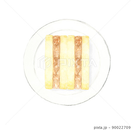 皿に乗ったシーチキンマヨネーズのサンドイッチ　料理・カフェメニューの手描き水彩イラスト素材 90022709