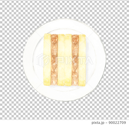 皿に乗ったシーチキンマヨネーズのサンドイッチ　料理・カフェメニューの手描き水彩イラスト素材 90022709