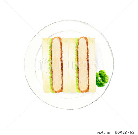 皿に乗ったカツサンドとパセリ 料理・カフェメニューの手描き水彩イラスト素材 皿に乗ったカツサンドとパセリ 料理・カフェメニューの手描き水彩イラスト素材 90023765