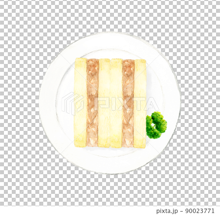 皿に乗ったシーチキンマヨネーズのサンドイッチとパセリ　料理・カフェメニューの手描き水彩イラスト素材 90023771