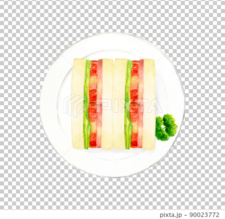 BLT sandwich and parsley on a plate Hand-painted watercolor illustration material of food and cafe menu BLT sandwich and parsley on a plate Hand-painted watercolor illustration material of food and cafe menu 90023772