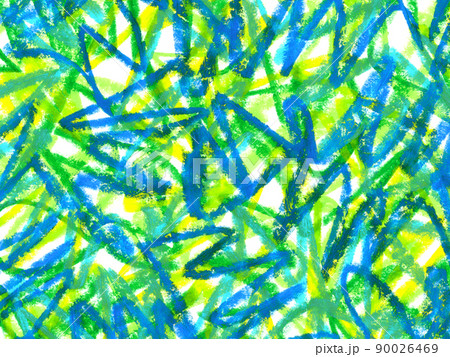 クレヨンで自由に描いた、青と緑の落書きアート 90026469