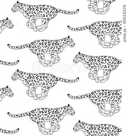 Vector seamless pattern of running outline leopard 90028326