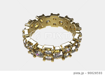 Gold diamond ring isolated on white background. Ring with heart and diamonds 3D render Gold diamond ring isolated on white background. Ring with heart and diamonds 3D render 90028593