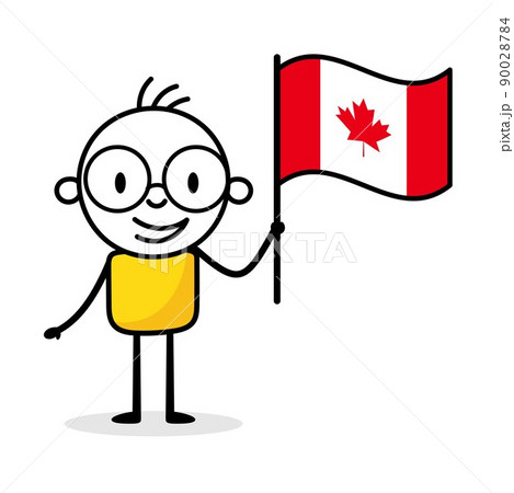 Man holding flag of Canada isolated on white background. Hand drawn doodle line art man. Concept of country. 90028784