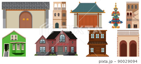 Different designs of buildings on white background Different designs of buildings on white background 90029094