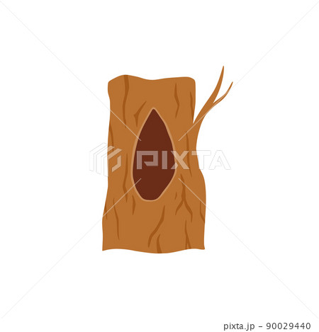 Empty burrow in tree trunk, flat vector illustration isolated on white background. 90029440