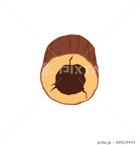 Burrow in tree stump for small animals, flat vector illustration isolated on white background. 90029445