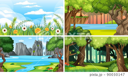 Nature scene with many trees and river Nature scene with many trees and river 90030147
