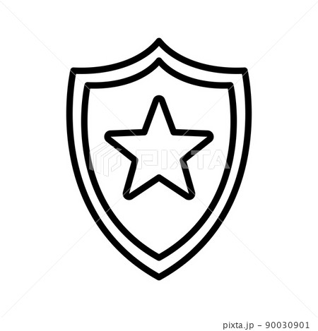 Star inside shield, linear style pictogram. Vector illustration 90030901