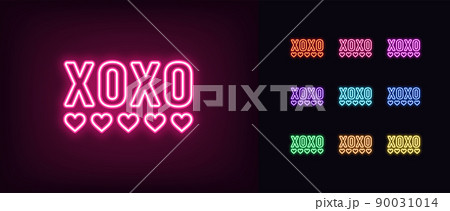 Outline neon XOXO icon. Glowing neon XOXO text...のイラスト素材 [90031014] - PIXTA