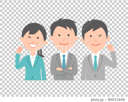 ガッツポーズのビジネスパーソン3人　爽やか　上半身 90031648
