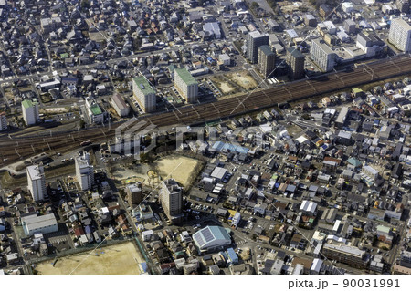 名古屋市中川区の中川郵便局付近を空撮 90031991