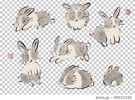 Hand drawn rabbit set - Stock Illustration [90032280] - PIXTA