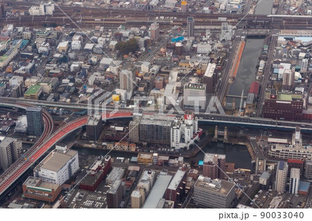 名古屋高速道路の山王ジャンクション付近を空撮 90033040