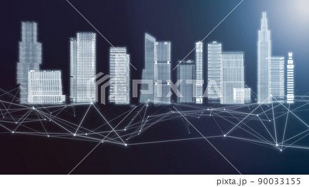 スマートシティ、デジタル社会のイメージ　5Gテクノロジー背景 90033155