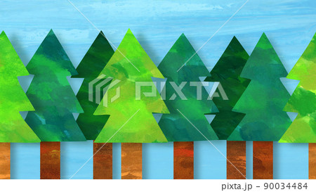 水彩テクスチャのイラスト。針葉樹の森。 90034484