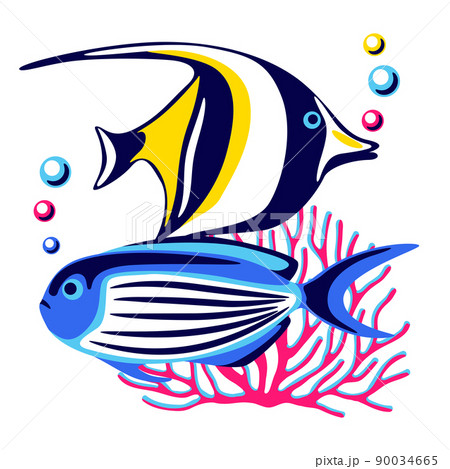 Background with tropical fishes. Marine life aquarium and sea animals. 90034665
