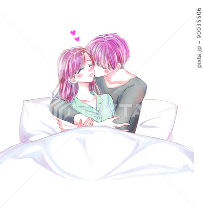 ベッドでいちゃいちゃする男女　パジャマ 90035506