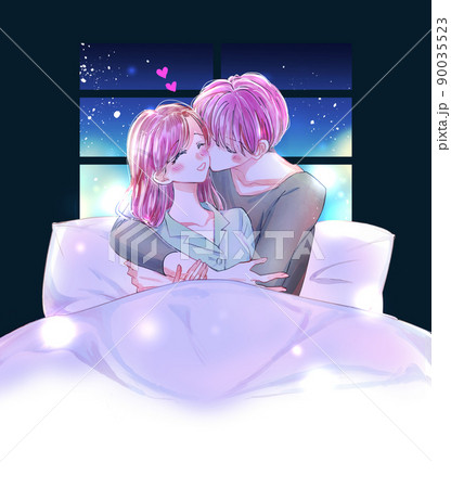 ベッドでいちゃいちゃする男女　パジャマ 90035523