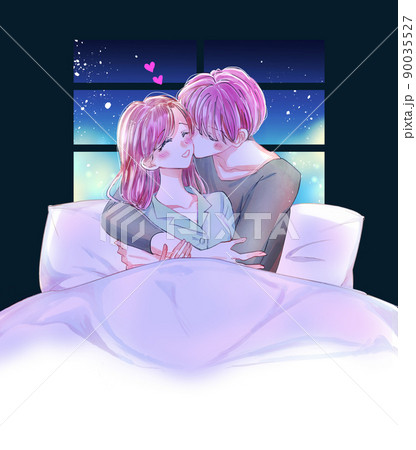 ベッドでいちゃいちゃする男女 パジャマ ベッドでいちゃいちゃする男女 パジャマ 90035527
