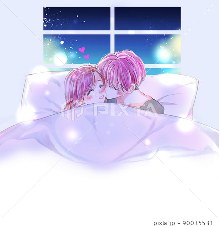 ベッドでいちゃいちゃする男女 90035531