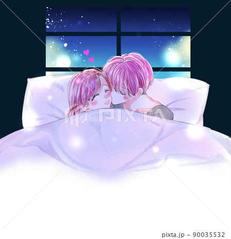 ベッドでいちゃいちゃする男女 90035532