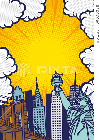 ポップアート風のニューヨークの街並み背景イラストのイラスト素材