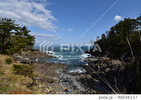 南三陸　気仙沼　神割崎　さんさん商店街　ホテル観洋　ウミネコ　海猫　海　三陸　津波　防波堤　復興　 90036237