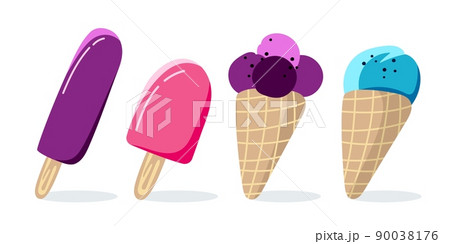 Collection of ice cream popsicle and in a horn Vector illustration isolated on a white background 90038176